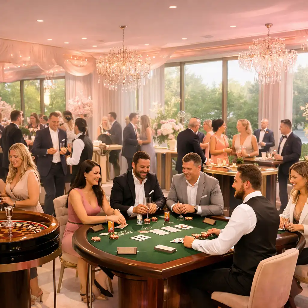 Eleganckie wydarzenie offline z gośćmi przy stołach do gry