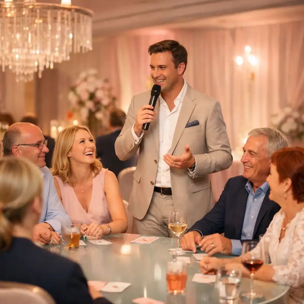 Goście rozmawiający przy stole podczas towarzyskiego wieczoru pokerowego