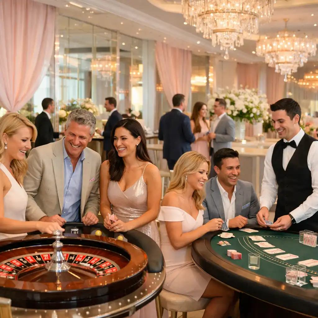 Stół ruletki i blackjacka podczas eleganckiego wydarzenia firmowego